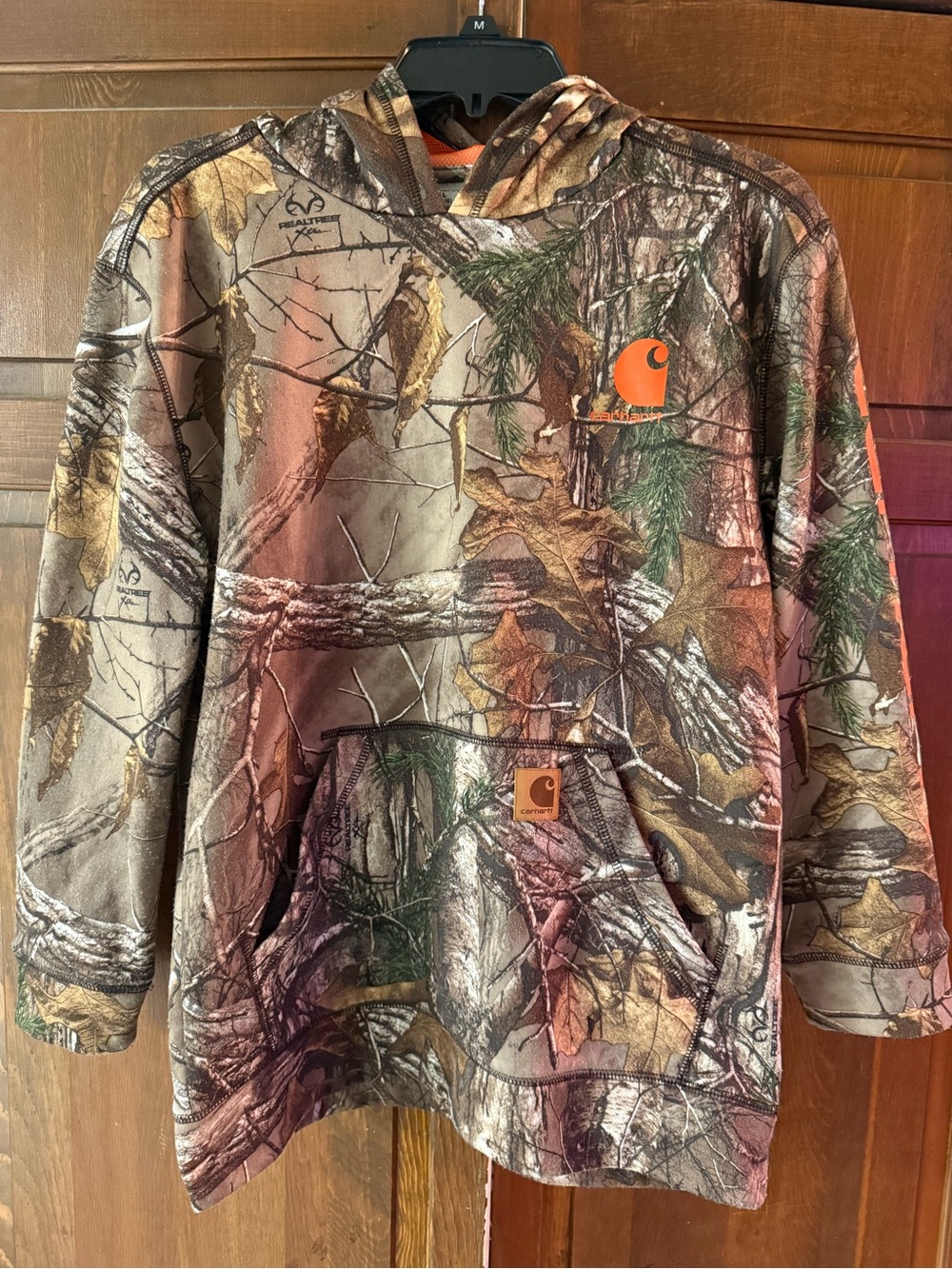 Carhartt Kids Realtree Camo Hooded Pullover in Brown & Green with Orange Logo